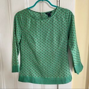 J. Crew Women’s Preppy 3/4 Sleeve Boatneck Pattern Office Blouse Top - Green XXS